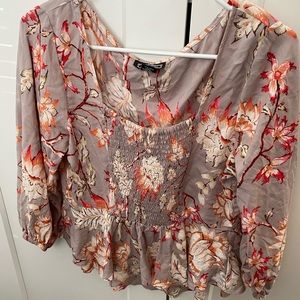 Gray/Purple Floral Babydoll Top